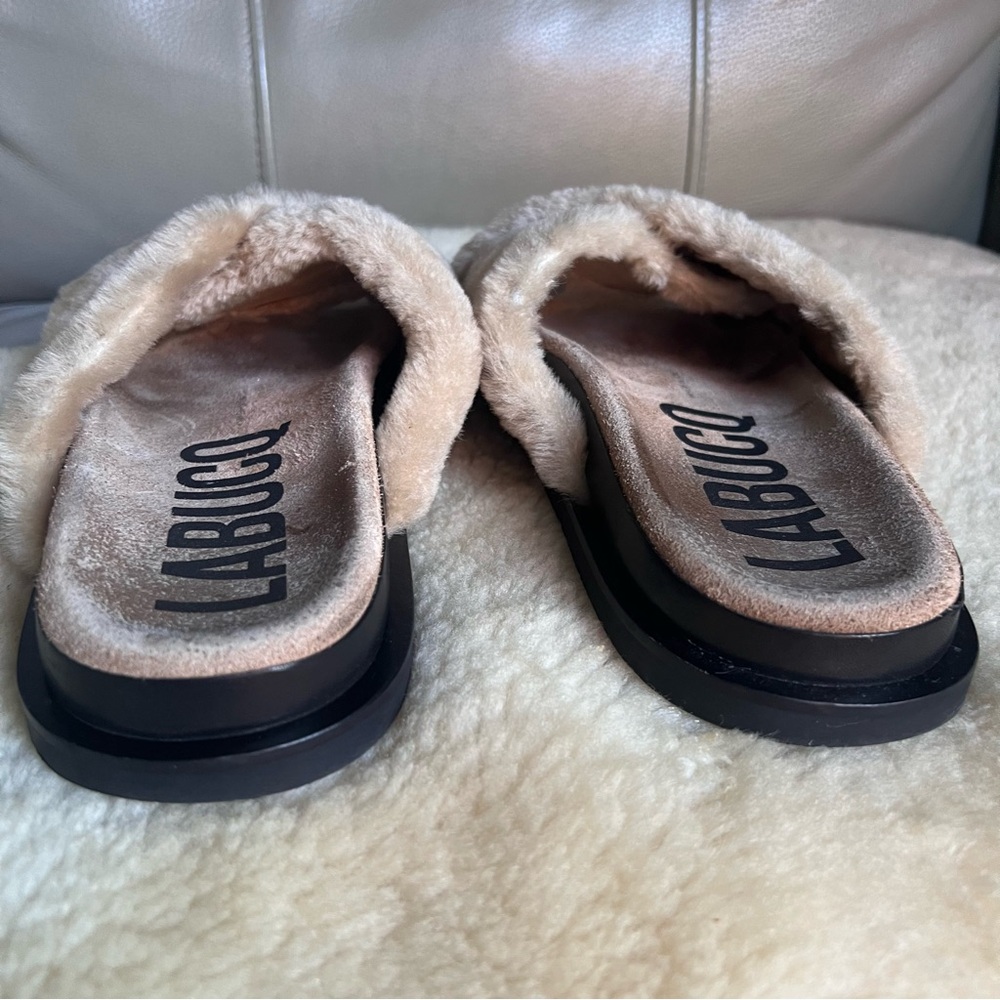Labucq Mo Genuine Lamb Shearling Leather Slide Sandal Sz 39 US 9 Chunky Italy - Picture 8 of 16